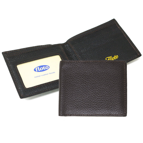 Floto Milano RFD Leather Wallet in Pebble finish leather - color Dark Brown